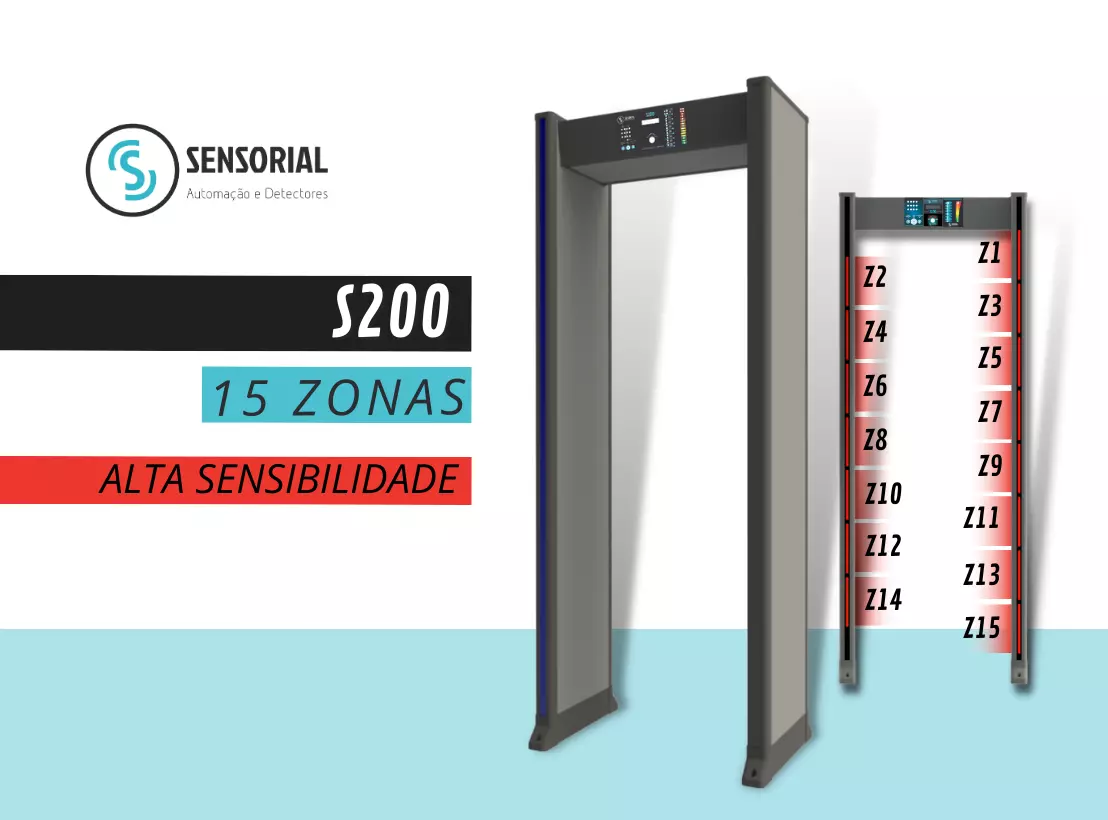 PORTAL S200 - 15 ZONAS ALTA SENSIBILIDADE | Portal Detector de Metais com Detecção Ultraprecisa